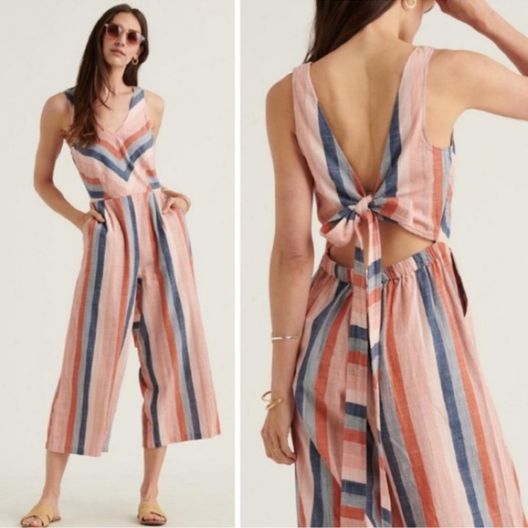 Lucky Brand Pants - Lucky Brand Striped Blake Sleeveless Cropped Open Back Jumpsuit Romper XS